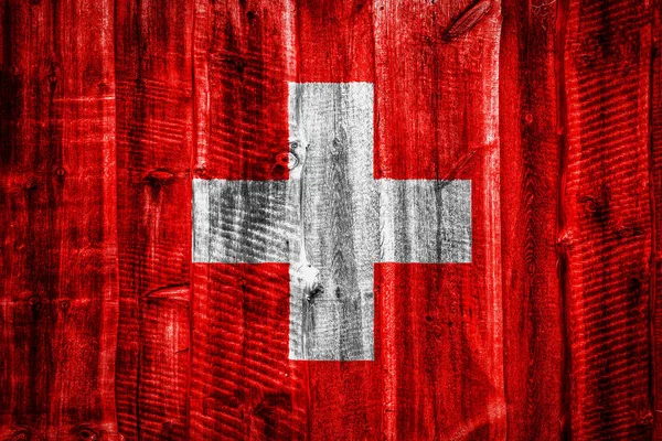 Bandera Nacional Suiza Sobre Fondo Valla Pared Madera Texturizada — Foto de Stock