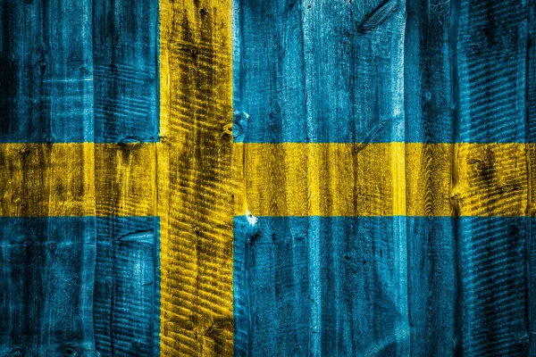 Bandera Nacional Suecia Sobre Fondo Valla Pared Madera Texturizada — Foto de Stock