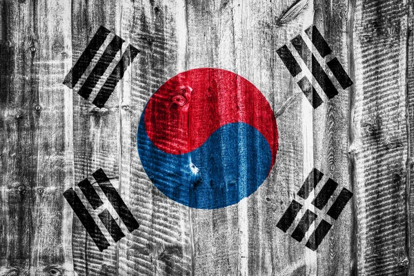 Εθνική Σημαία Της Νότιας Κορέας Φόντο Υφή Ξύλινα Φράχτη Τοίχο — Φωτογραφία Αρχείου