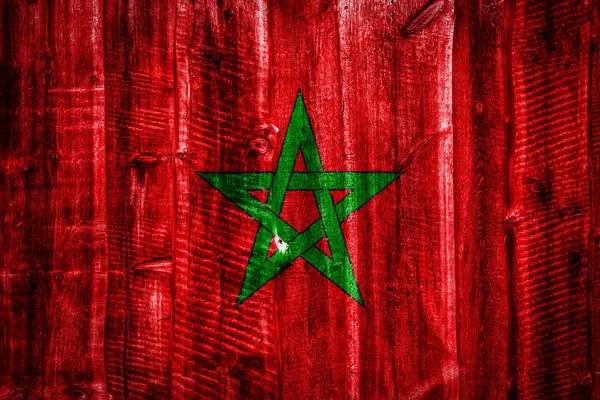 Bandera Nacional Marruecos Sobre Fondo Madera Texturizada Valla Pared — Foto de Stock