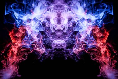 Renkli mavi, pembe ve kırmızı siyah bir duman arka plan izole. Vap duman arka plan