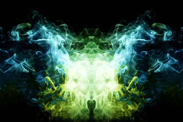 Fluffy Puffs Blue Yellow Green Smoke Fog Form Skull Monster — Stock Photo, Image