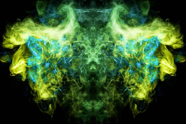 Fluffy Puffs Fumaça Azul Amarela Verde Neblina Forma Crânio Monstro — Fotografia de Stock