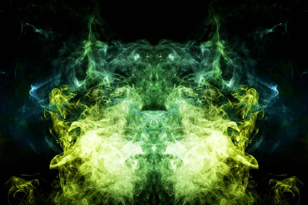 Farbenfroher Gelber Grüner Und Blauer Rauch Auf Schwarzem Hintergrund Hintergrund — Stockfoto