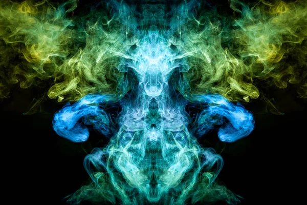 Dense Multicolored Smoke Blue Yelllow Green Colors Form Skull Monster — Stock Photo, Image