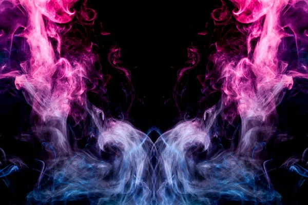 Mocap for cool t-shirts. Thick colorful blue and pink smoke  in the form of a monster on a black isolated background.