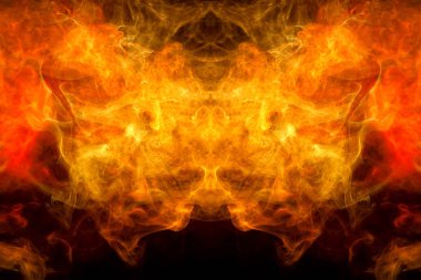 Turuncu ve sarı bir kafatası, canavar, dragon siyah Yalıtılmış zemin şeklinde duman bulutu. Vape duman kökenli. MoCap cool t-shirt için