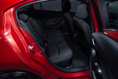 Novosibirsk, Rusya - 16 Kasım 2018: Mazda 3, arka koltuklar close-up. Fotoğraf üzerinde bir park Novosibirsk içinde modern bir araba