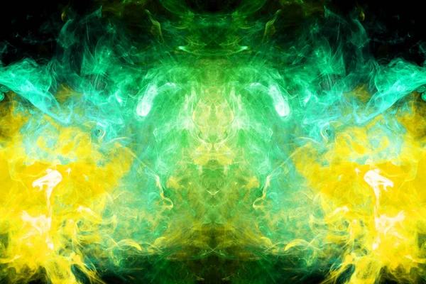 Хмара Зеленого Жовтого Диму Вигляді Черепа Монстра Дракона Чорному Ізольованому — стокове фото