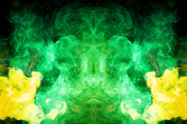 Облако Зелёного Жёлтого Дыма Виде Черепа Монстра Дракона Чёрном Изолированном — стоковое фото