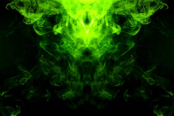 Green Yellow Cloud Smoke Black Isolated Background Form Skull Monster — Stock Photo, Image