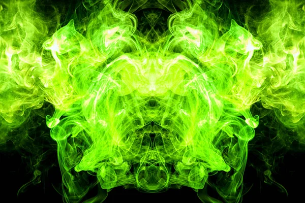 Green Yellow Cloud Smoke Black Isolated Background Form Skull Monster — Stock Photo, Image