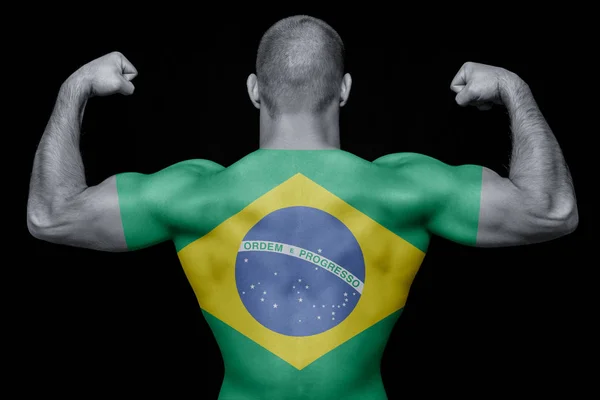 절연에 브라질 국기와 셔츠를 스포츠 남자의 긍지와 애국의 — 스톡 사진