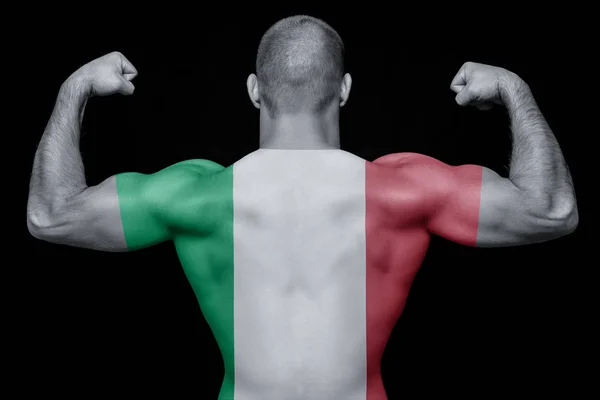 Back Young Athletic Man Wearing Shirt National Flag Italy Black — Stock Photo, Image