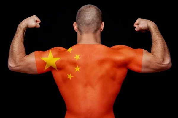 Back Young Sports Man Wearing Shirt National Flag China Black — Stock Photo, Image