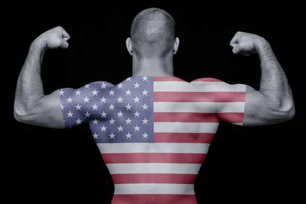 Back Young Athletic Man Wearing Shirt National Flag America Black — Stock Photo, Image