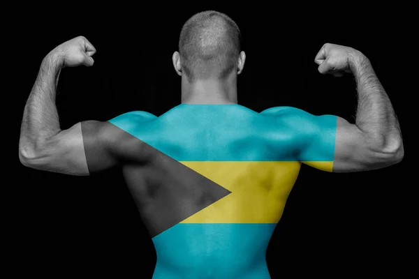 Tyłu Atletyczny Młodzieniec Noszenie Shirt Flaga Narodowa Bahamów Czarnym Tle — Zdjęcie stockowe