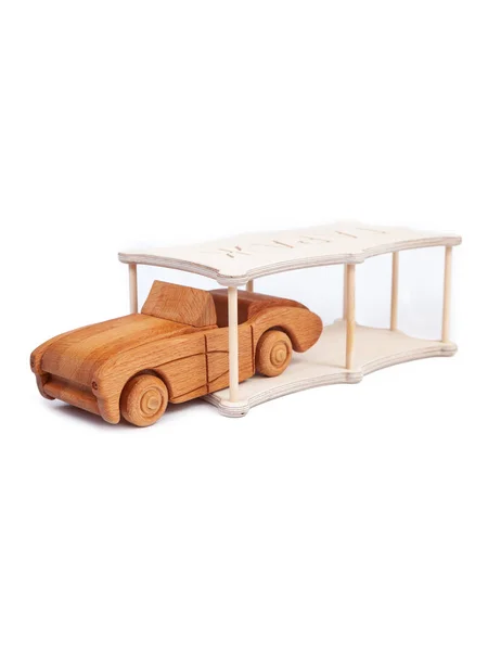 Photo Retro Cars Cabriolet Beech Individual Garage Toy Made Wood — Stock Photo, Image