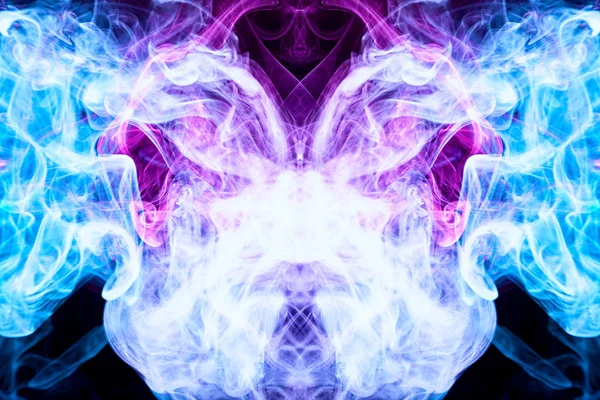 Dense Multicolored Smoke Blue Pink Colors Form Skull Monster Dragon — Stock Photo, Image