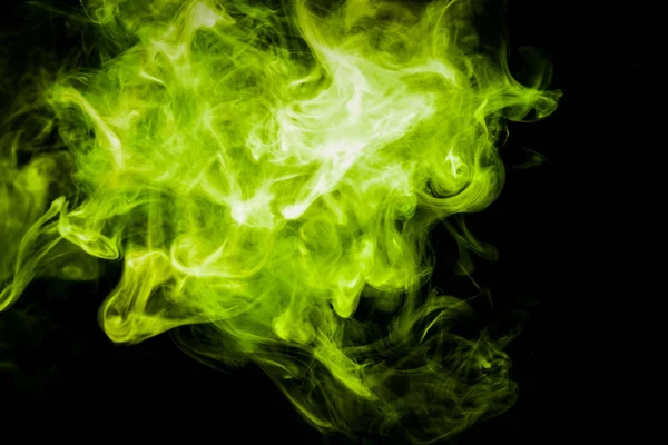 Colorful Green Yellow Smoke Black Isolated Background Background Smoke Vap — Stock Photo, Image