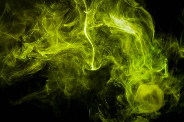 Yellow Green Cloud Smoke Black Isolated Background Background Smoke Vap — Stock Photo, Image