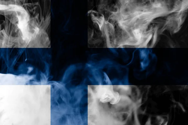Bandera Nacional Finlandia Humo Color Grueso Sobre Fondo Negro Aislado — Foto de Stock