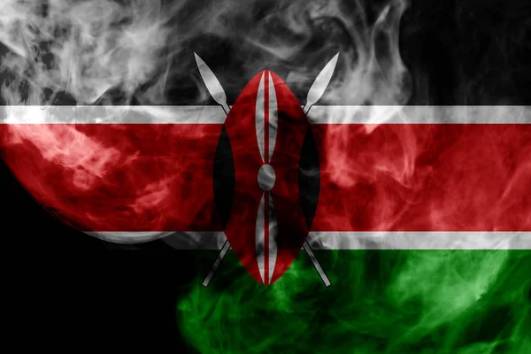 Bandeira Nacional Quênia Fumaça Colorida Grossa Fundo Isolado Preto — Fotografia de Stock