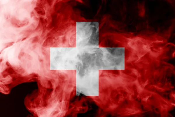 Státní Vlajka Švýcarska Tlusté Barevné Kouře Černém Pozadí Izolované — Stock fotografie