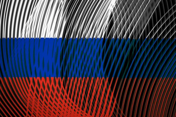 Flagga Ryssland Mot Bakgrund Neon Geometriska Ränder — Stockfoto