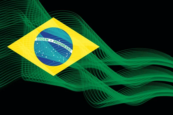 Nationale Vlag Brazilië Neon Gloeiende Kruisende Lijnen Een Zwarte Achtergrond — Stockfoto