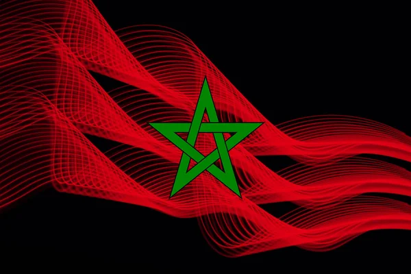 Drapeau National Maroc Partir Lignes Fluo Incandescentes Entrecoupées Sur Fond — Photo
