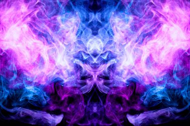 Pofuduk pofuduk mavi ve mor duman ve sis şeklinde bir kafatası, canavar, Siyah Arkaplan 'daki ejderha. Giysiler için fantezi baskısı: tişörtler, kazaklar