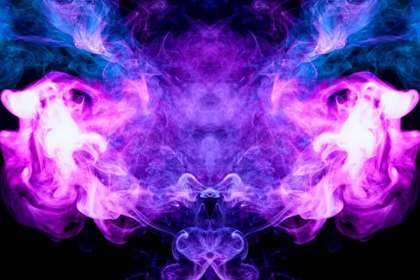Fluffy Puffs Blue Purple Smoke Fog Form Skull Monster Dragon — Stock Photo, Image