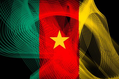 Kamerun ulusal bayrak arka plan neon geometrik çizgiler üzerinde