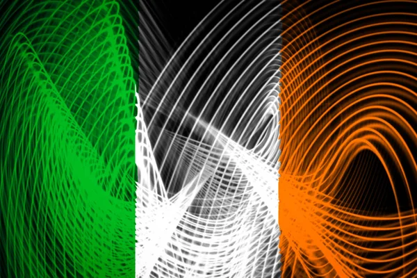 The national flag of Ireland on the background neon geometric stripes