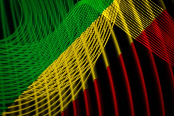 Nationalflagge Der Republik Kongo Vor Dem Hintergrund Neongeometrischer Streifen — Stockfoto