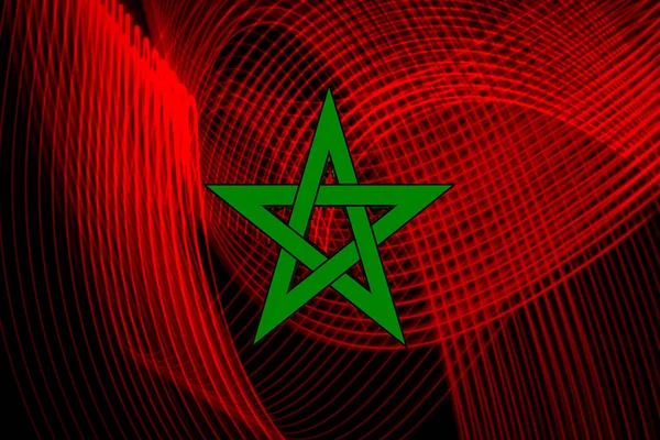 Εθνική Σημαία Του Μαρόκου Σχετικά Φόντο Νέον Γεωμετρικά Ρίγες — Φωτογραφία Αρχείου