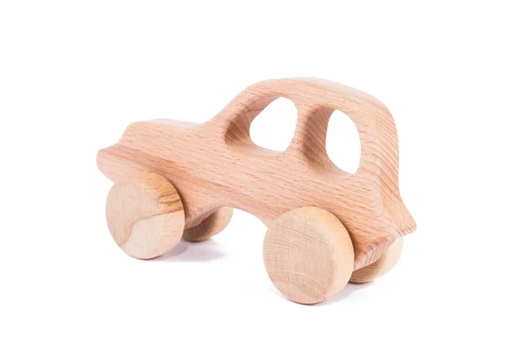 Photo Wooden Car Beech Toy Made Wood Retro Car White — Stock Photo, Image