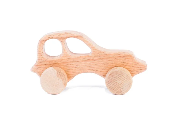 Zdjęcie Samochodu Drewniane Drewna Bukowego Zabawka Wykonana Drewna Retro Samochód — Zdjęcie stockowe