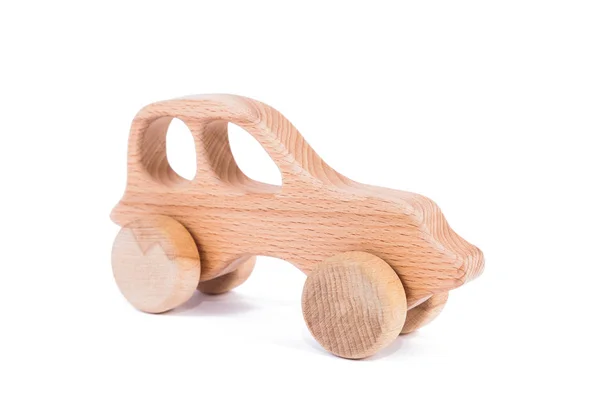 Zdjęcie Samochodu Drewniane Drewna Bukowego Zabawka Wykonana Drewna Retro Samochód — Zdjęcie stockowe