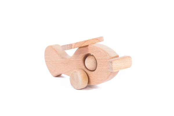 Photo Wooden Plane Beech Toy Made Wood Retro Aircraft White — Stock Photo, Image