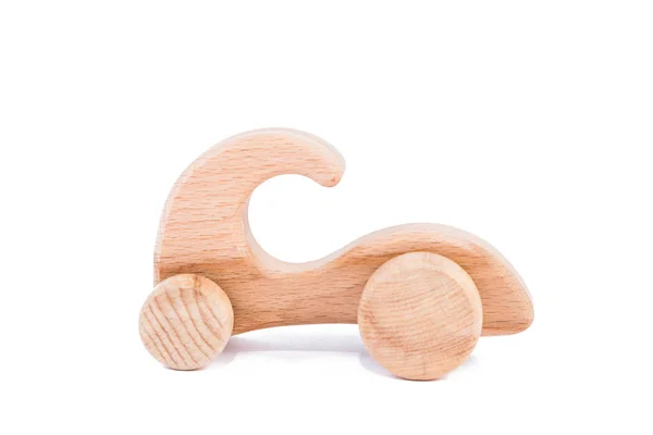 Photo Wooden Car Beech Toy Made Wood Retro Car White — Stock Photo, Image
