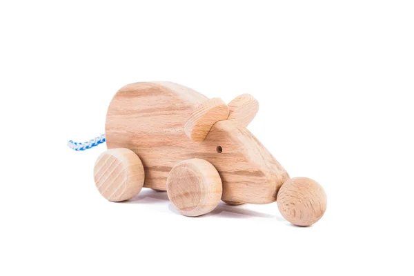 Zdjęcie Drewniane Myszy Felgi Bukowego Zabawka Wykonana Drewna Myszy Samochodu — Zdjęcie stockowe
