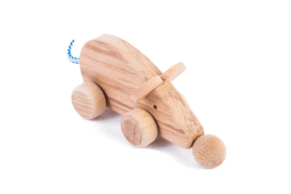 Photo Wooden Mouse Wheels Beech Toy Made Wood Mouse Car — Stock Photo, Image