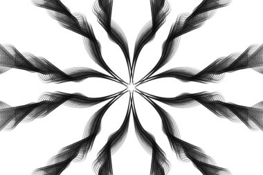 Hareketli grafik renkli siyah spiraller ve beyaz zemin üzerine Fraktallar ile soyut. Parametrik hareketi. Soyut fütüristik uzay arka plan.