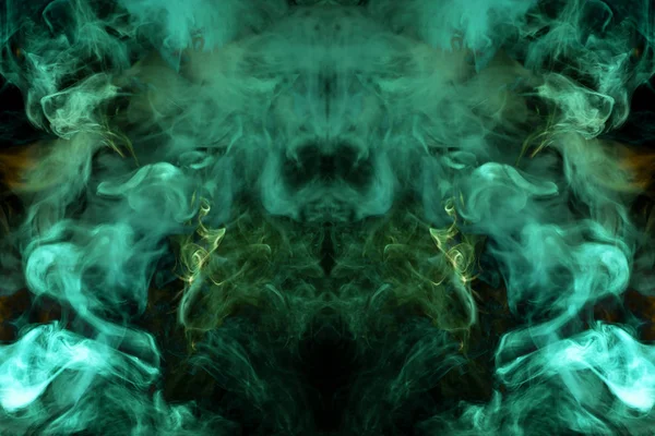 Thick Colorful Smoke Green Yellow Form Skull Monster Dragon Black — Stock Photo, Image