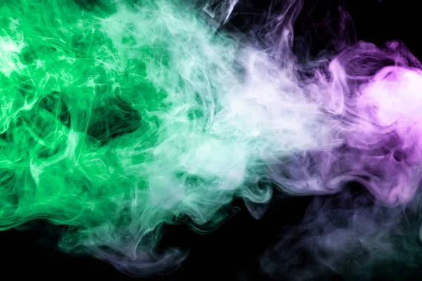 Thick Green Purple Smoke Black Isolated Background Background Smoke Vap — Stock Photo, Image