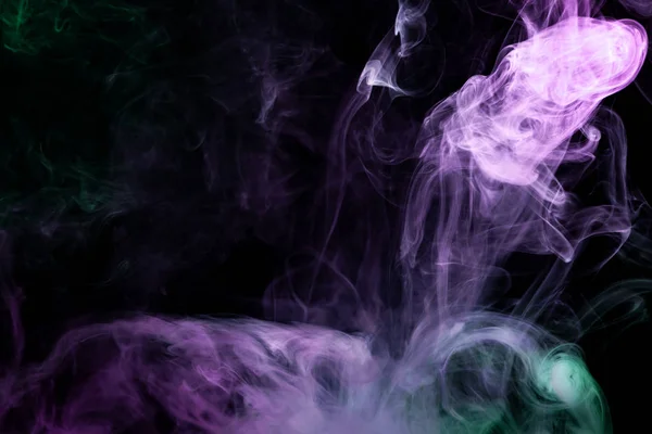 Vastag Zöld Lila Füst Elszigetelt Fekete Háttéren Háttérben Füst Vap — Stock Fotó