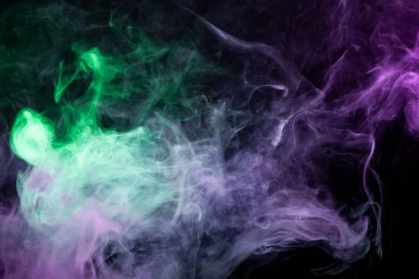 紫色和绿色的黑色黑黑的烟雾孤零零的背景 背景从 Vap 的烟雾 — 图库照片