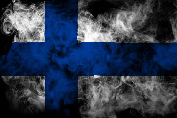 Flagga Finland Från Tjock Färgad Rök Svart Isolerade Bakgrund — Stockfoto